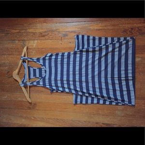 Gray and blue striped maxi dress