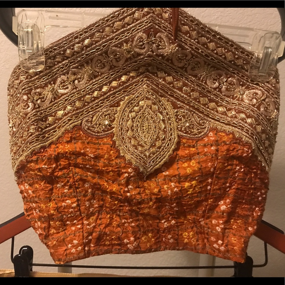 Indian Halter top, gold skirt and gold scarf.