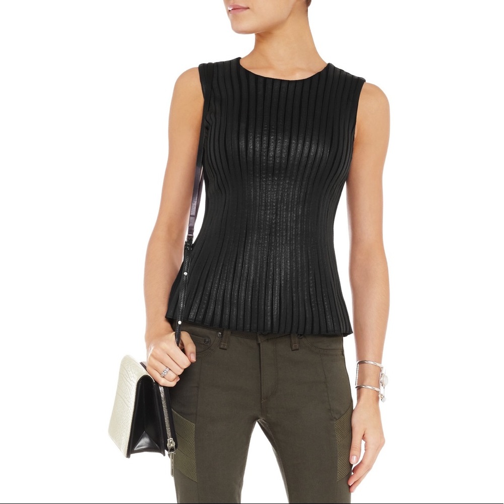 Bailey 44 Tracked Out Faux Leather Stretch Top NWT