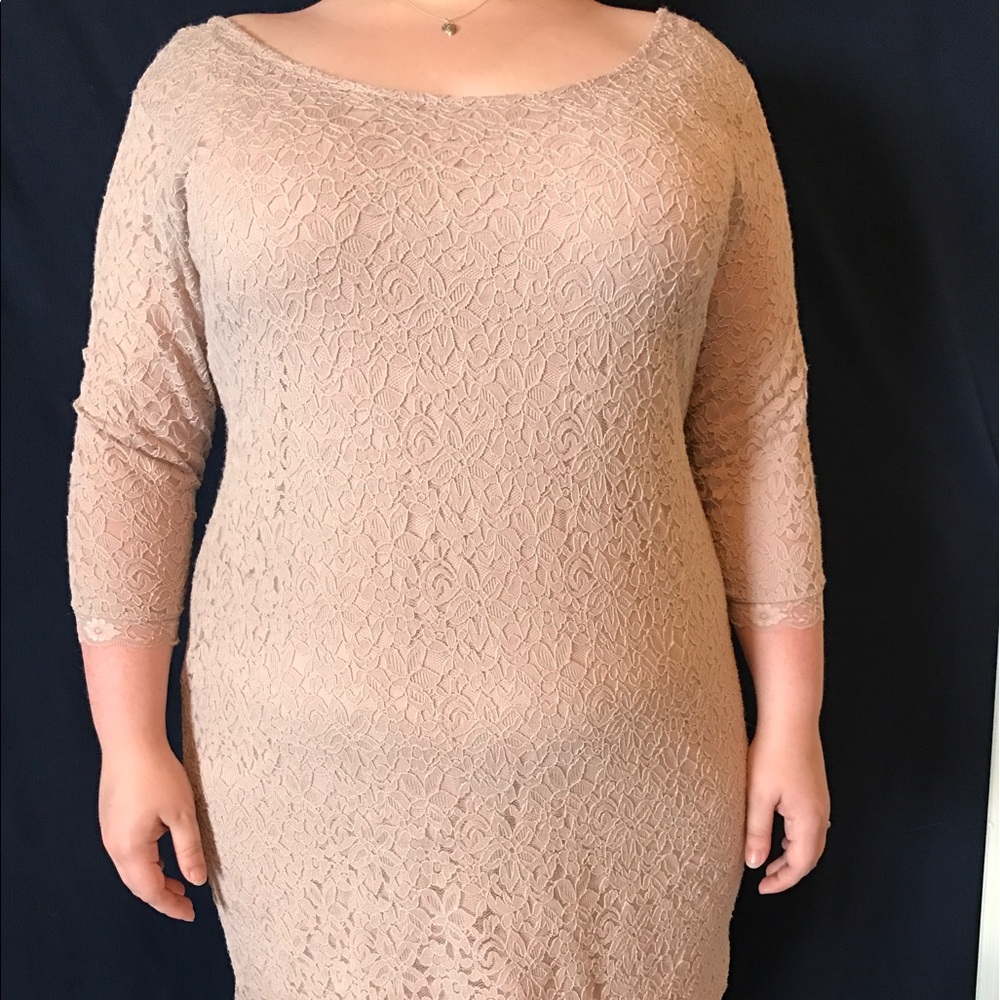 Blush pink lace dress with scoop neckline