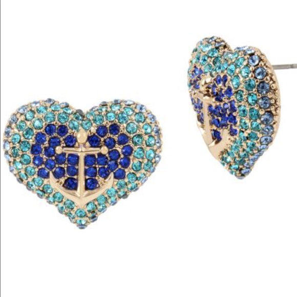 Betsey Johnson Jewelry - New Betsey Johnson Anchors Away Pave Heart Studs⚓️