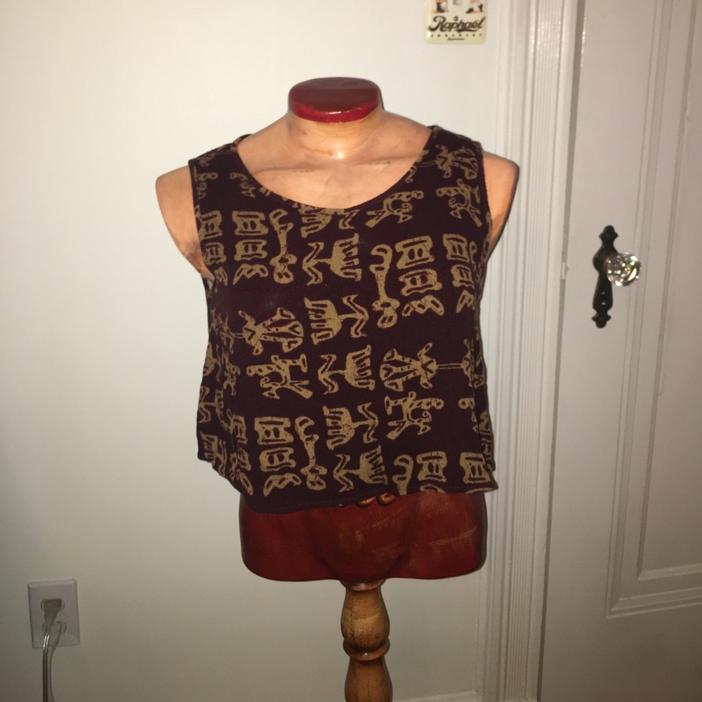 Maroon and gold tribal tank top