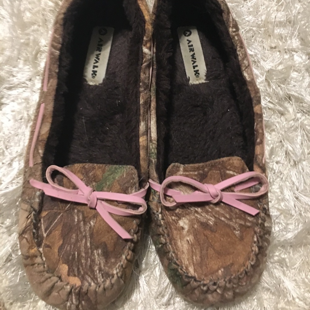 Camo fuzzy slip on shoes