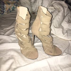 Nude zip up heels