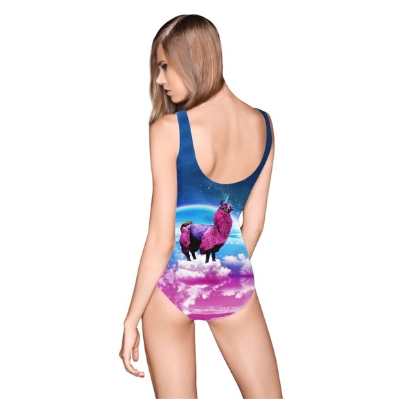 Rainbow Llama Alpaca Unicorn Bodysuit Swimsuit - Picture 2 of 6