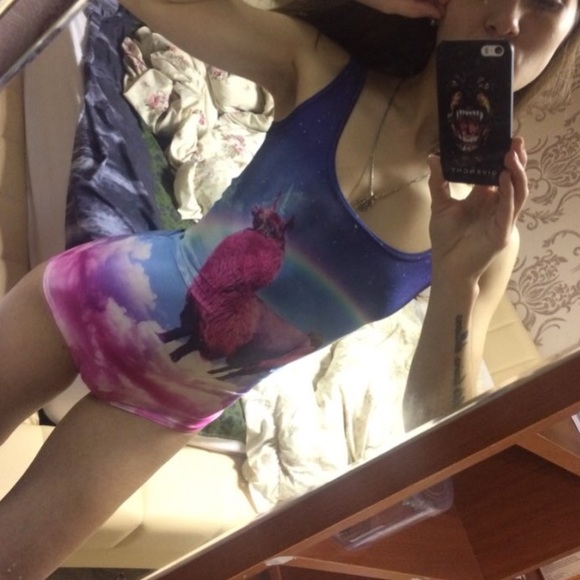 Rainbow Llama Alpaca Unicorn Bodysuit Swimsuit - Picture 4 of 6