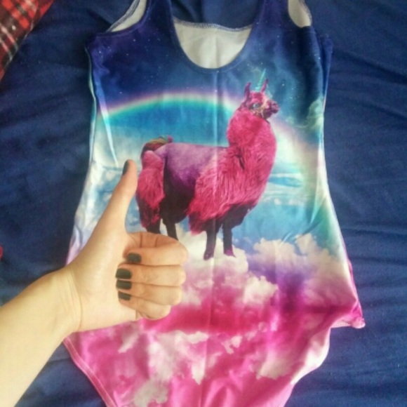 Rainbow Llama Alpaca Unicorn Bodysuit Swimsuit - Picture 6 of 6