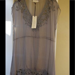 Embroidered Trim Sheer Silk Dress