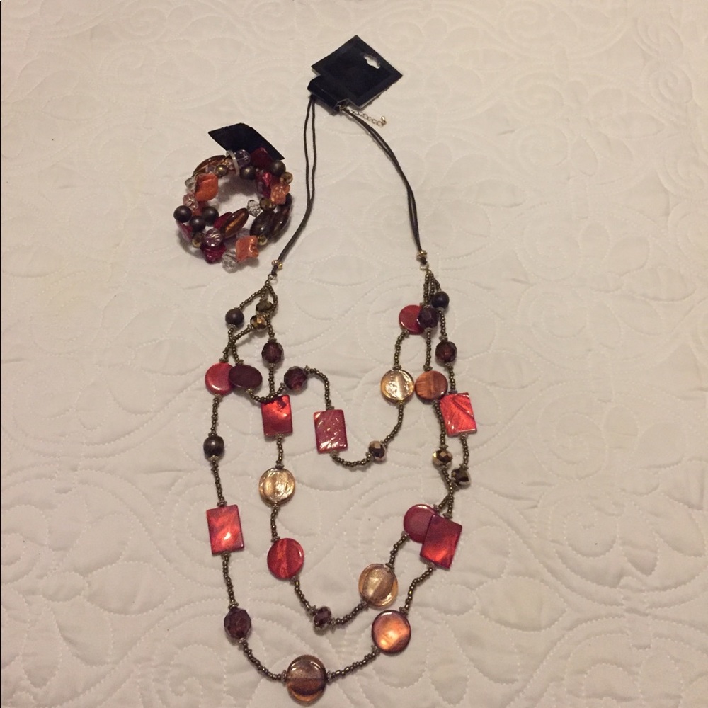 Brown and orange necklace with bracelet nwt