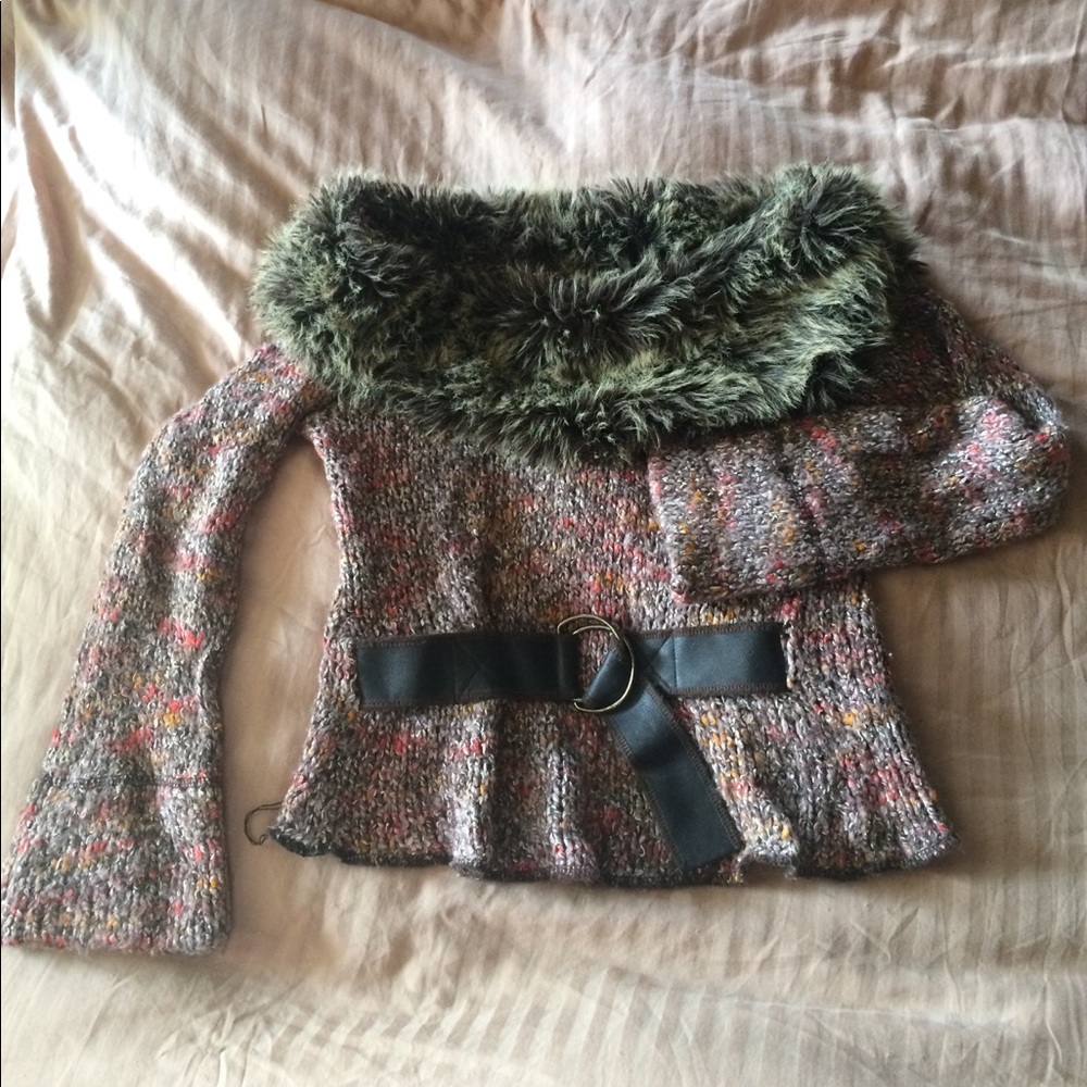 Faux fur cowl neck sweater