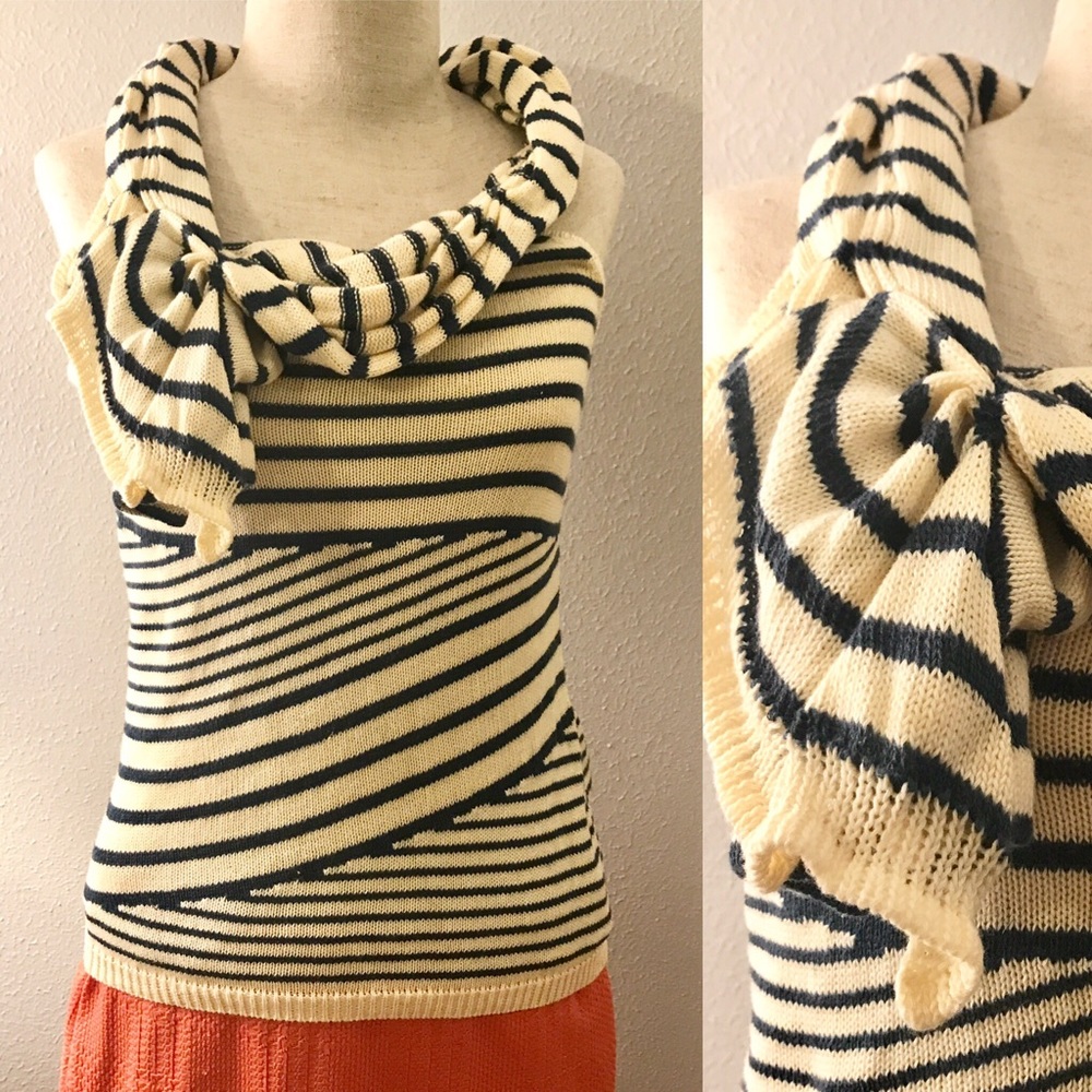 Anthropologie blue stripe necktie top s