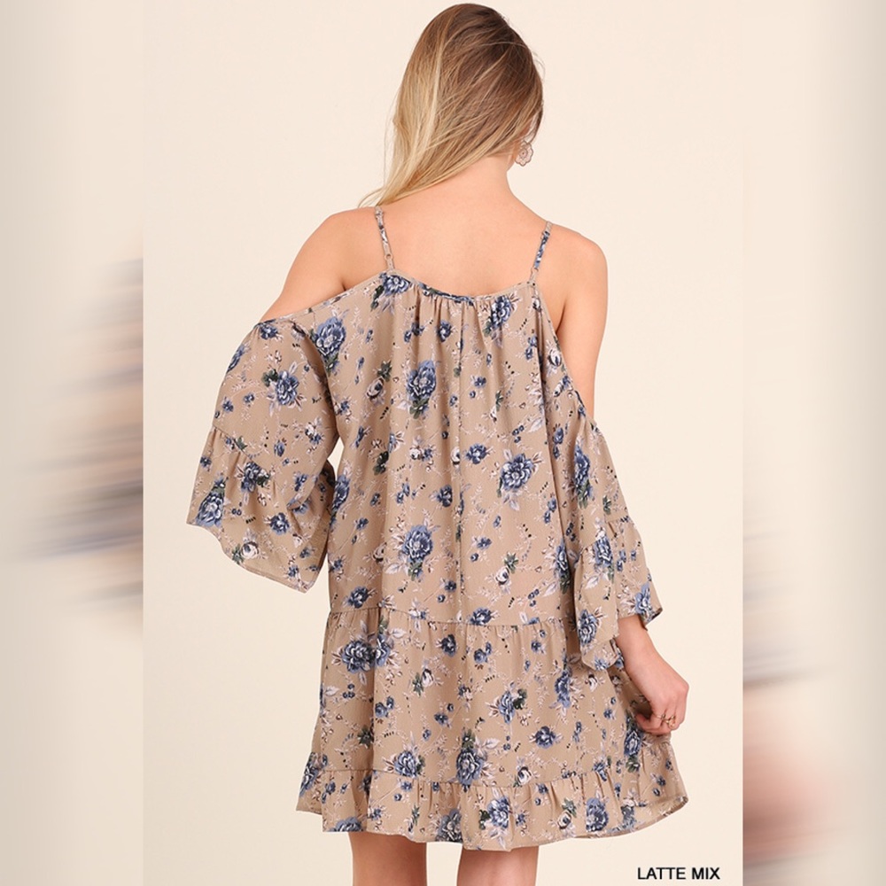 🔴SALE🔴Bohemian Floral Print Cold Shoulder Dress - Picture 4 of 6