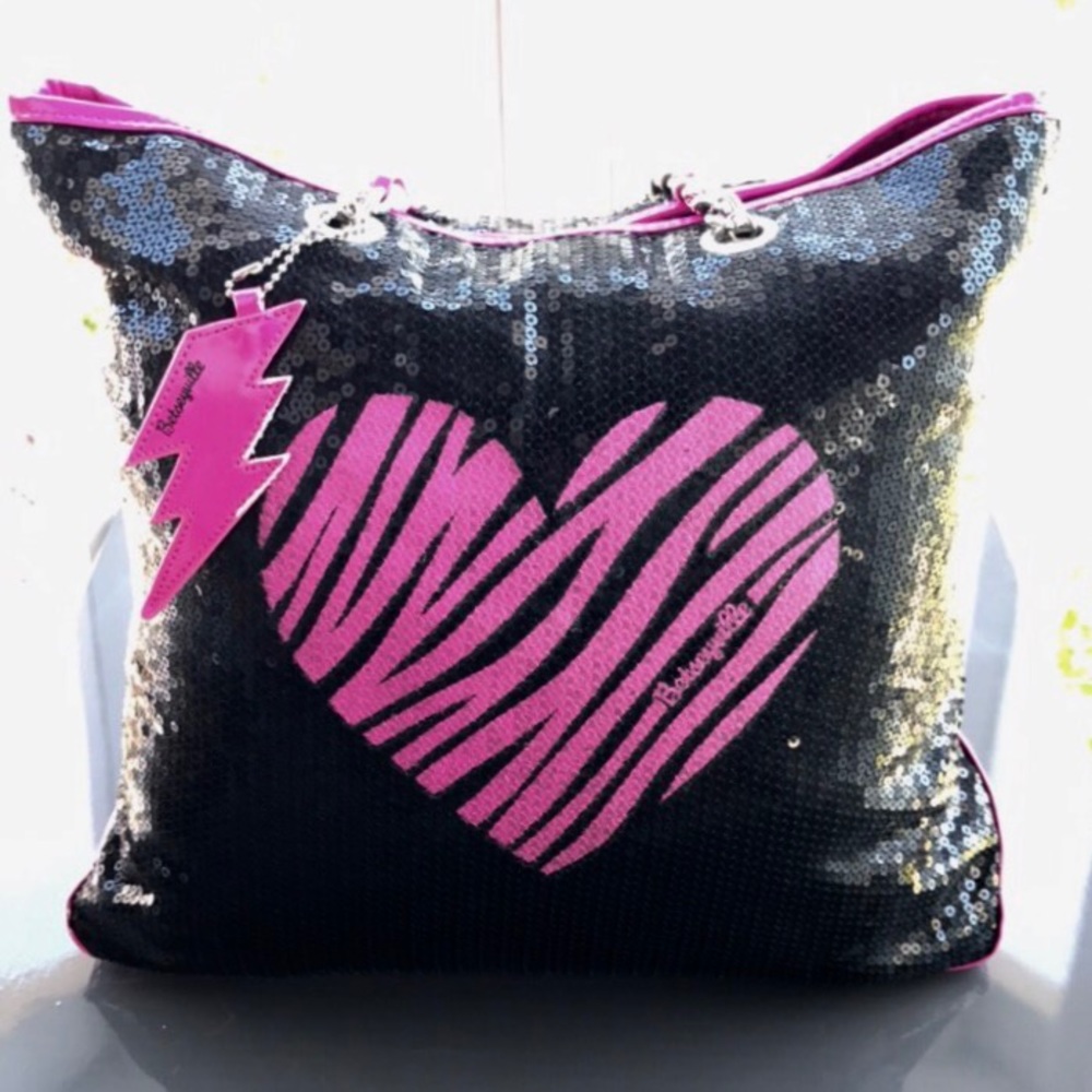 Betsey Johnson Sequin Black & Hotpink Tote