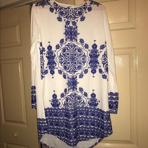 Blue/White quarter sleeve t-shirt dress