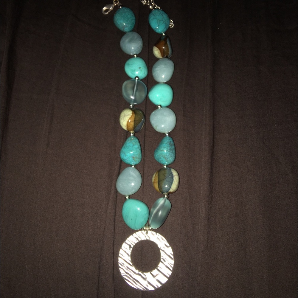 Turquoise Stone and Silver Medallion Necklace
