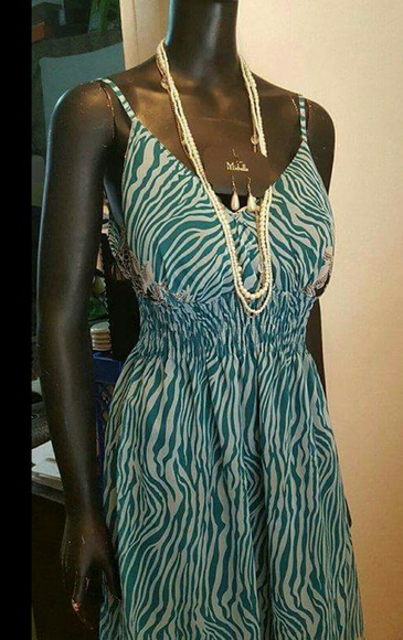 Perfect for Summer Turquoise & White print dress - Picture 2 of 3
