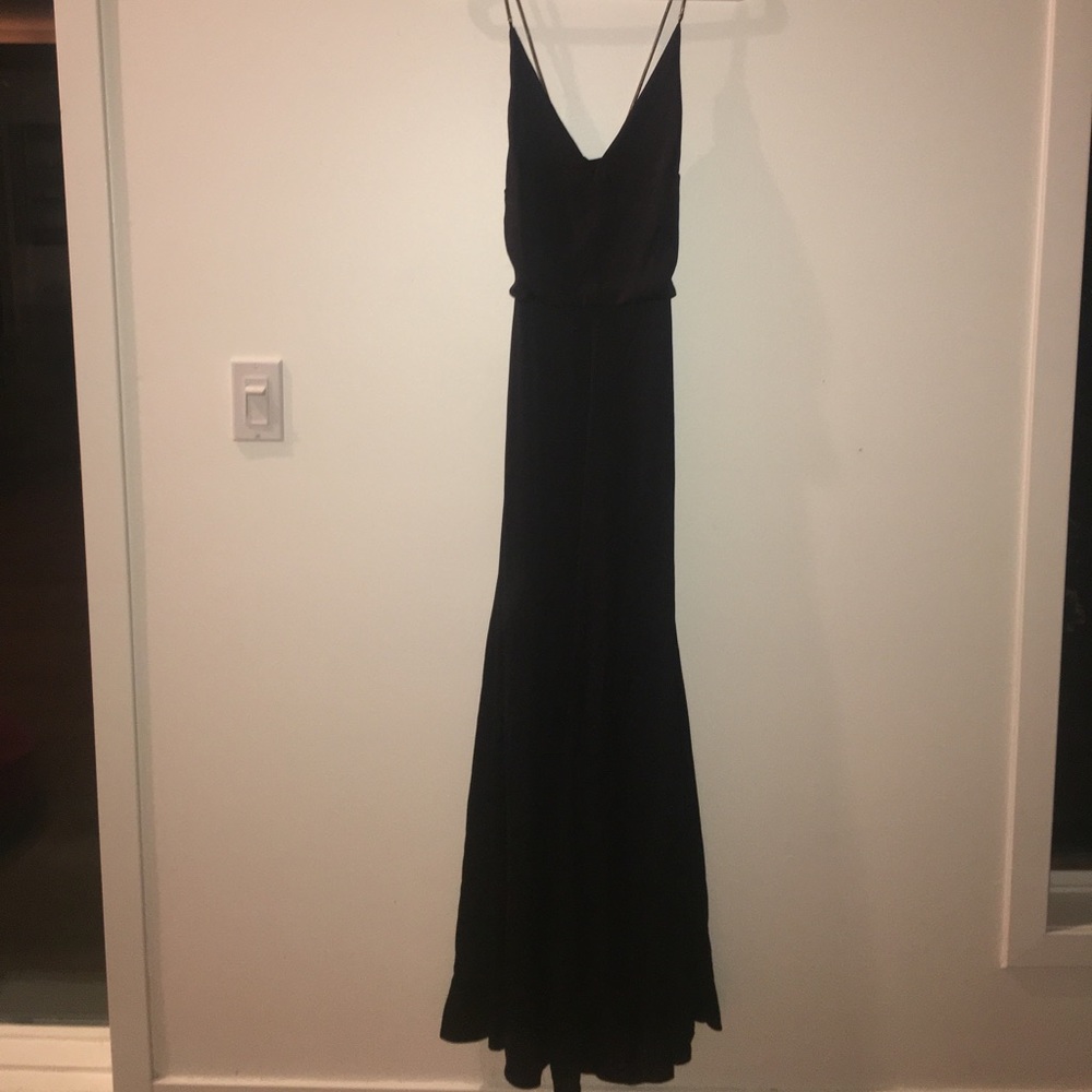 H&M BLACK SATIN SILVER  STRAP LONG DRESS FORMAL S - Picture 2 of 4