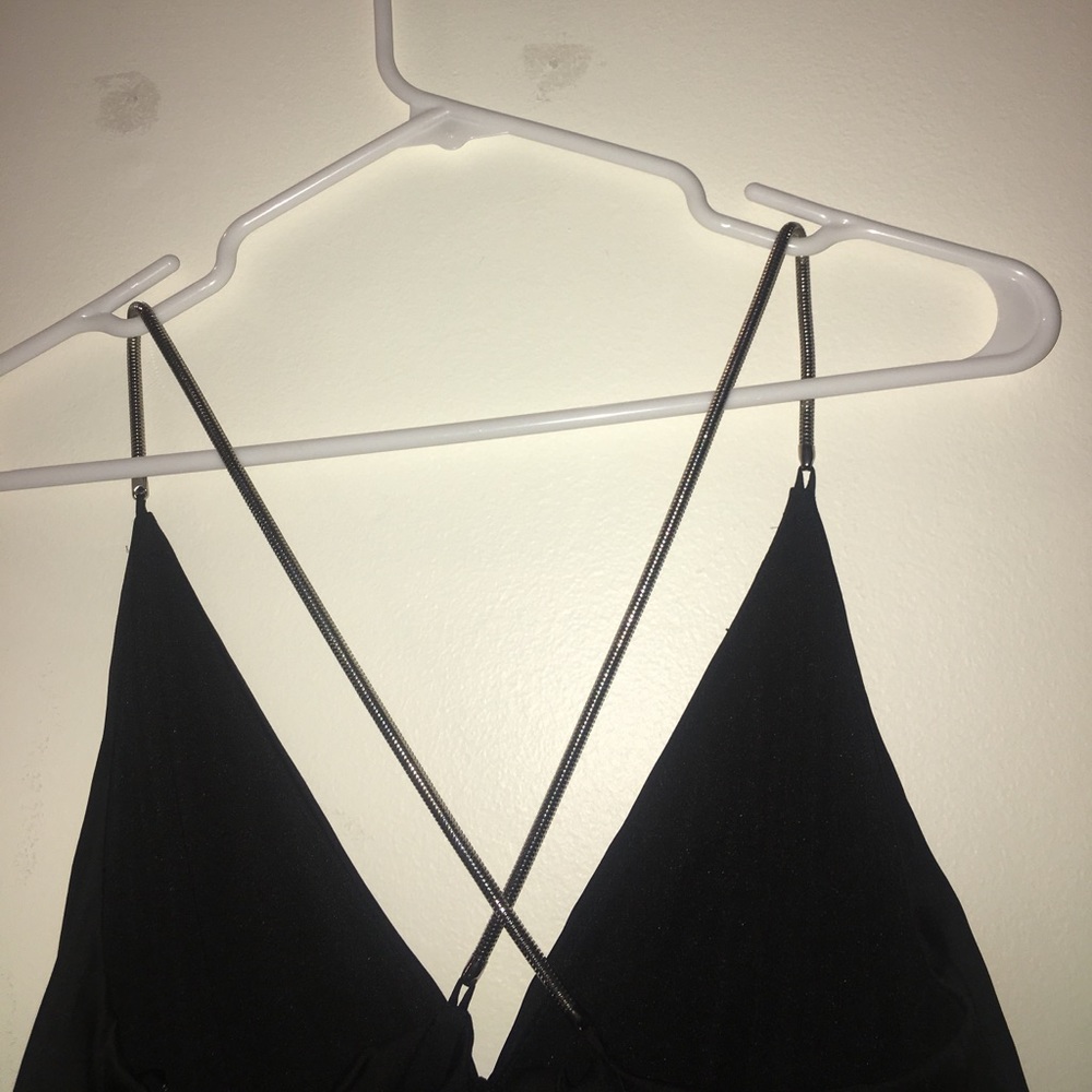H&M BLACK SATIN SILVER  STRAP LONG DRESS FORMAL S - Picture 3 of 4