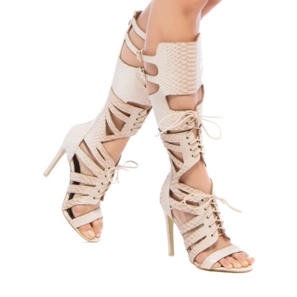 Paper Fox Shoes - Paper fox gladiator snake print heels size 7.5