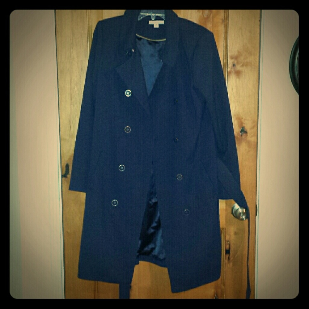 Isaac Mizrahi Double Breasted Navy Trench Coat