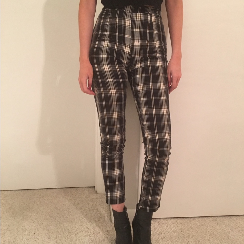 Black and cream checked cigarette pants