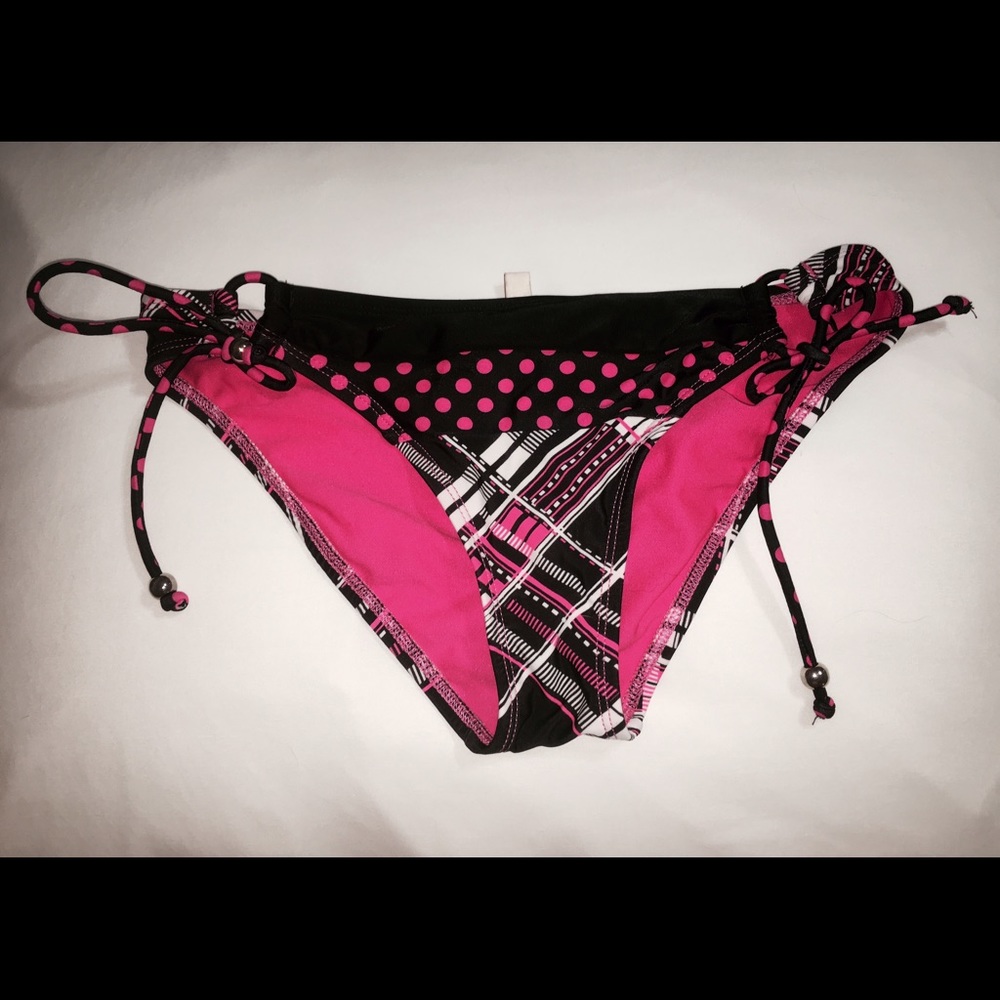 Hobie Bikini Bottom New Pink Black White Tie Sides