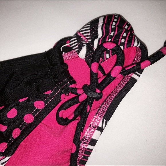 Hobie Bikini Bottom New Pink Black White Tie Sides - Picture 2 of 4