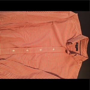Large coral and white plaid dress shirt