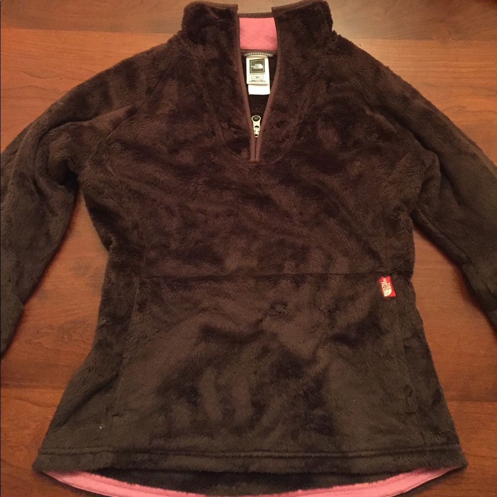 North Face Brown Quarter Zip with Pink Trim