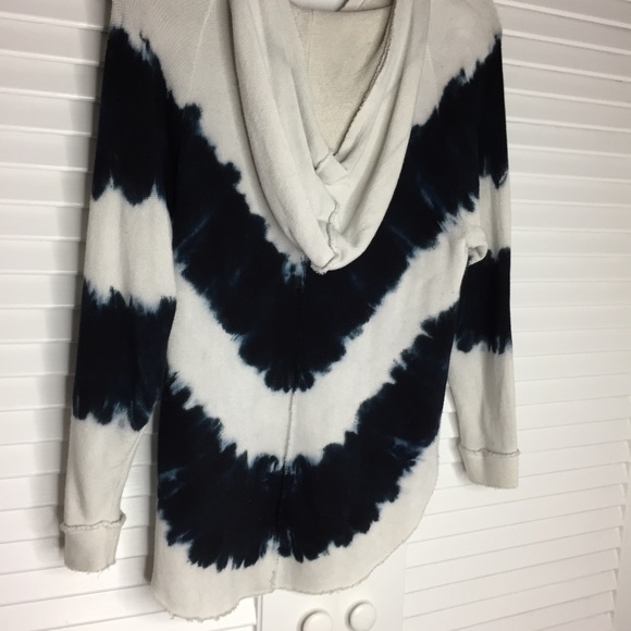 Mono B Tops - Mono B Tie Dye Hoodie in Cream/ Navy Mono B Tops - Mono B Tie Dye Hoodie in Cream/ Navy