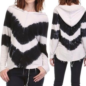 Mono B Tops - Mono B Tie Dye Hoodie in Cream/ Navy Mono B Tops - Mono B Tie Dye Hoodie in Cream/ Navy