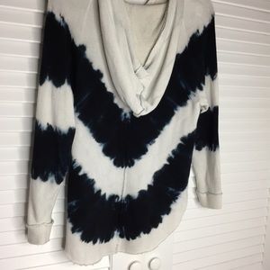 Mono B Tops - Mono B Tie Dye Hoodie in Cream/ Navy Mono B Tops - Mono B Tie Dye Hoodie in Cream/ Navy
