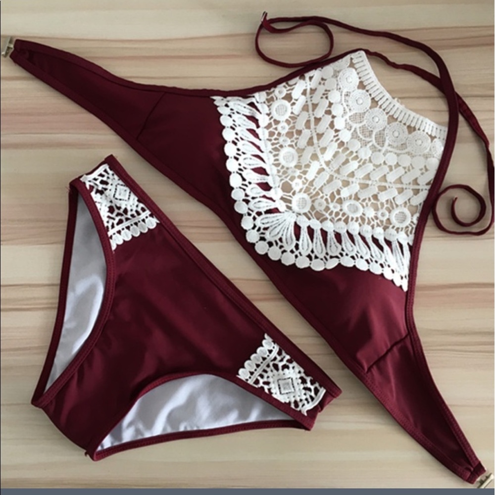 👑NEW👑 Wine and crochet bikini NWOT - Picture 2 of 6