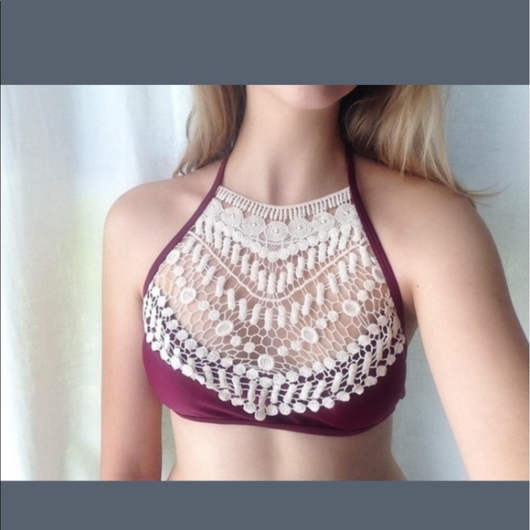👑NEW👑 Wine and crochet bikini NWOT - Picture 4 of 6