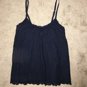 A&F navy lace scalloped tank