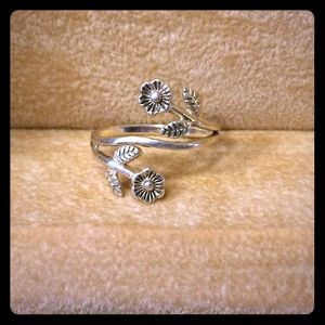 Sterling silver ring with two flowers