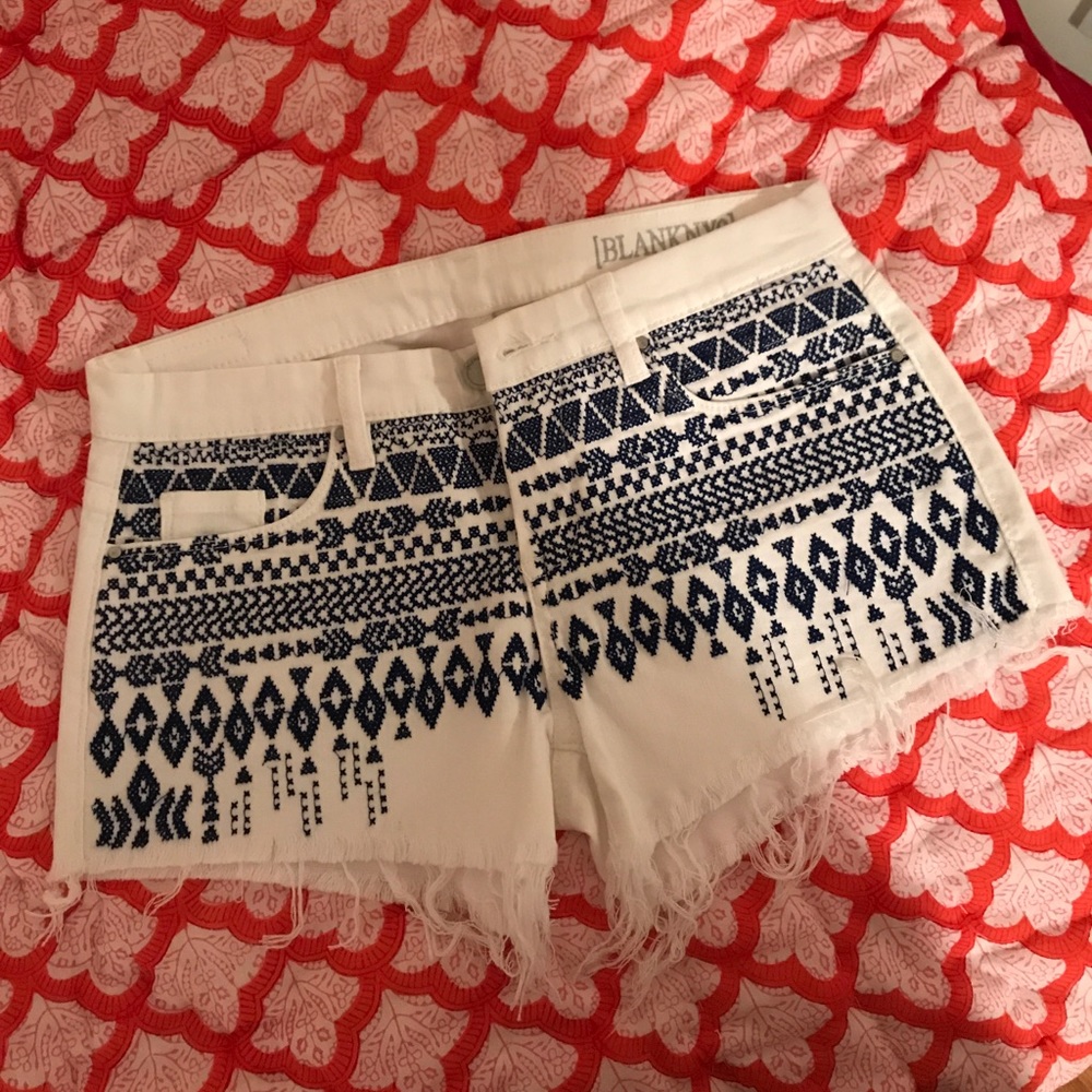 Blank embroidered white and navy jean shorts