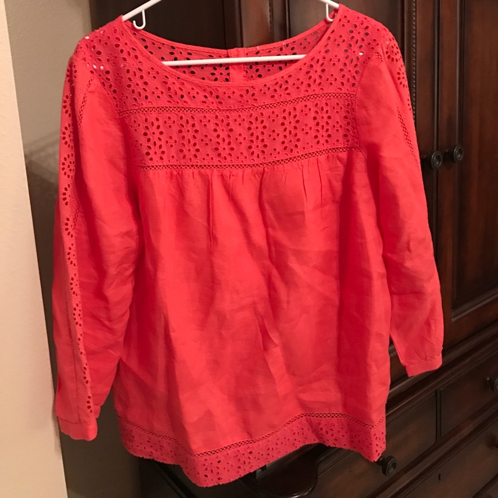Coral linen J. Crew top