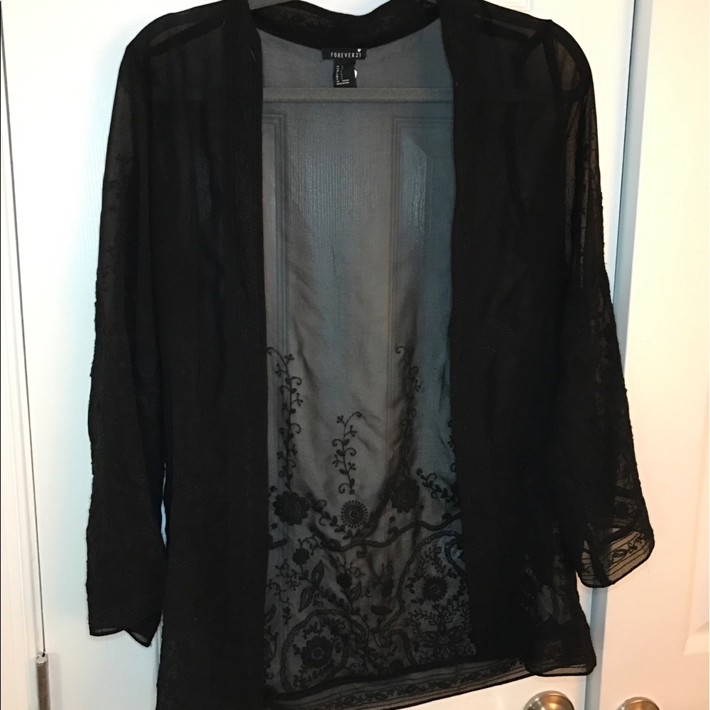 Sheer black cardigan with lace detail