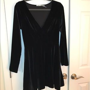 Black velvet long sleeve mini dress