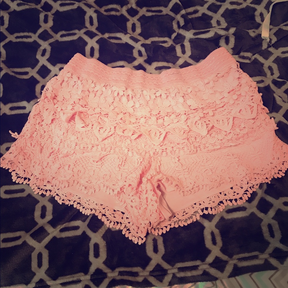 BNWOT Stretch Lace Crochet Pink Plus Shorts 15-17