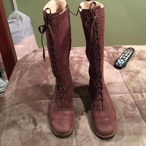 UGG Shoes - Ugg Knee High Lace Up Zipper Shearling Boots