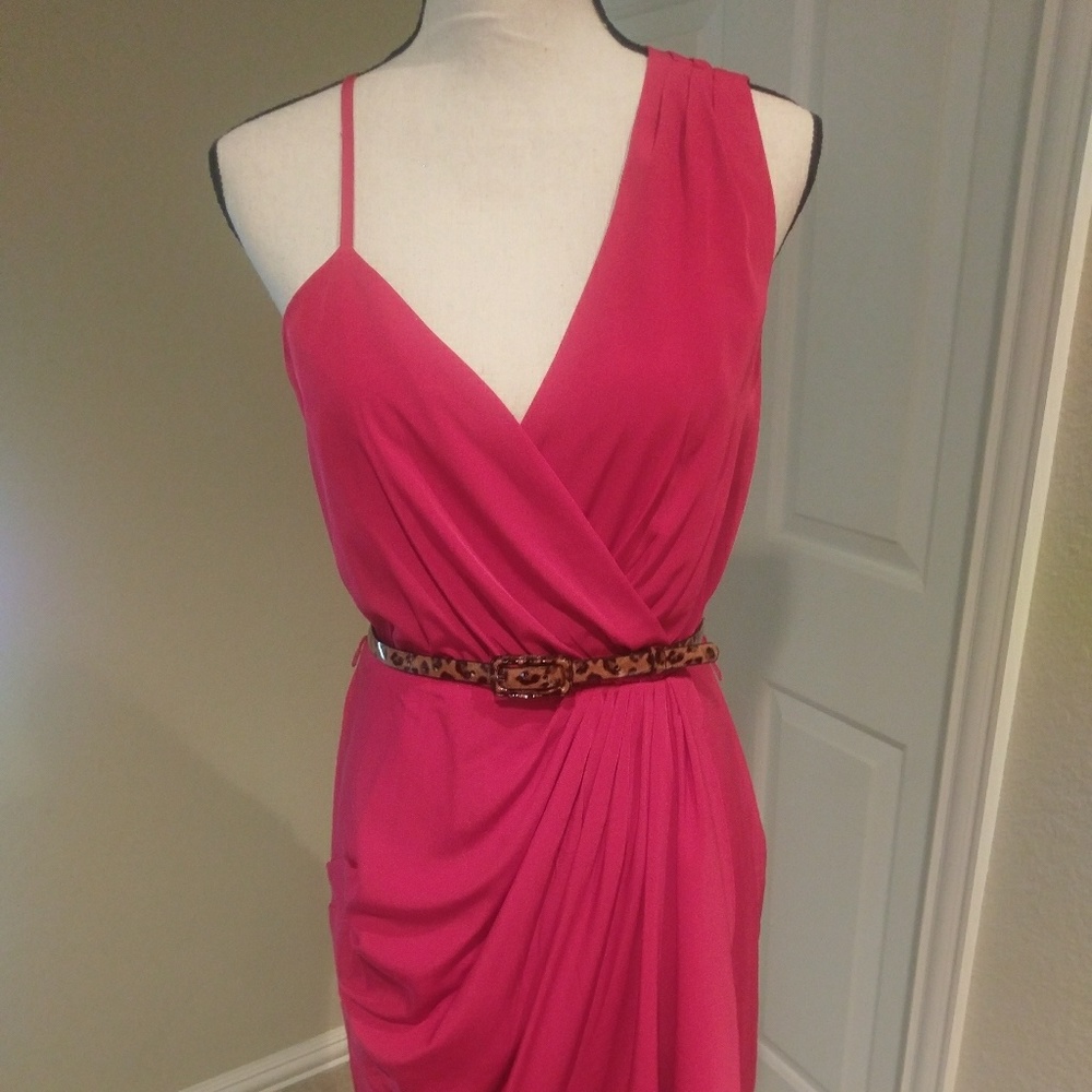 Red asymmetrical strap dress