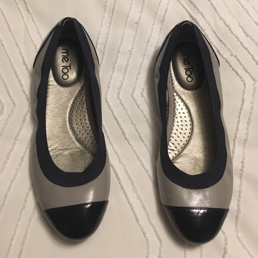 Worn once navy and grey flats