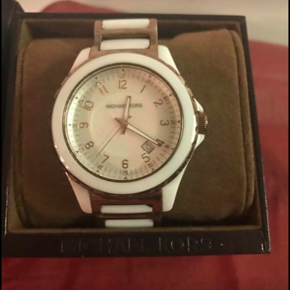 Michael Kors Ceramic and Rose Gold Watch