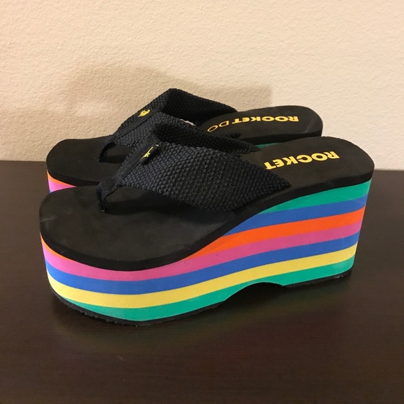rocket dog rainbow flip flops