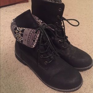 Black Fold-over Combat Boots Sz 8