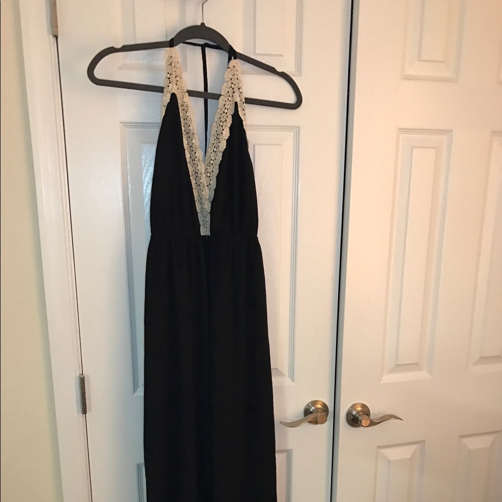 Black maxi-dress with cream detail