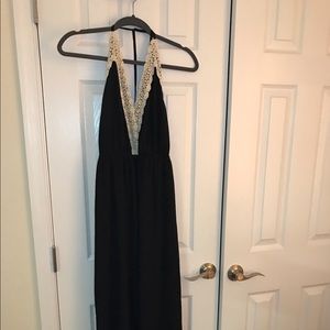 Black maxi-dress with cream detail