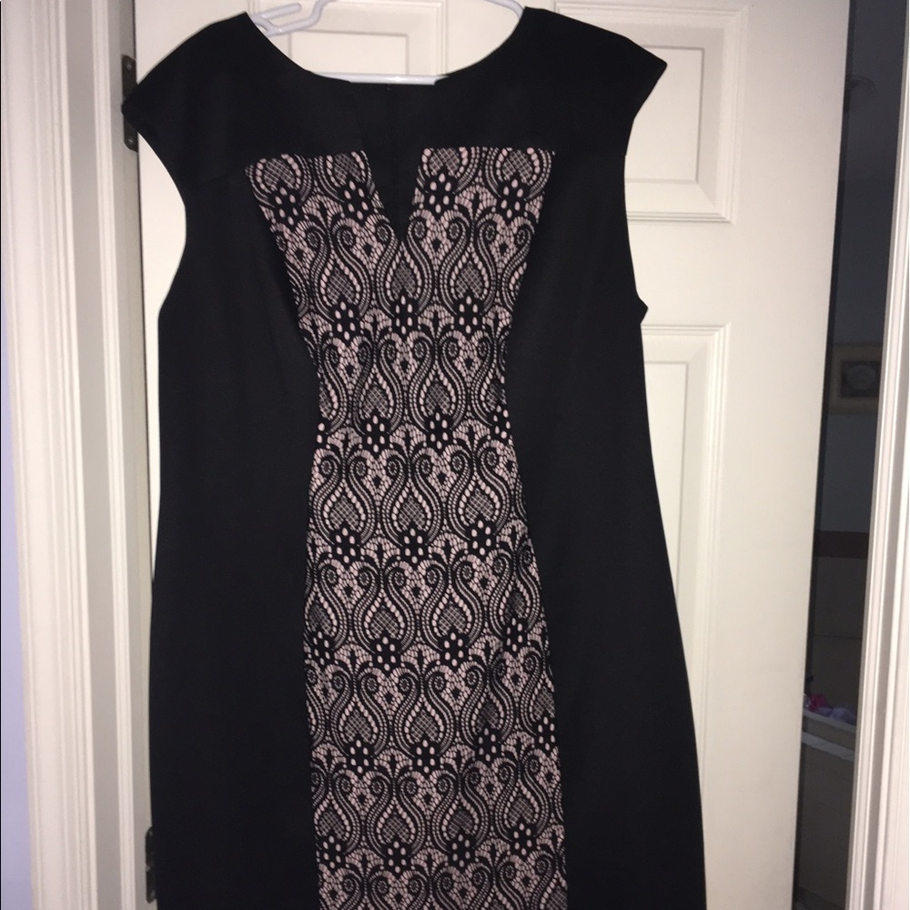 CONNECTED pink & black lace dress EUC Size 18